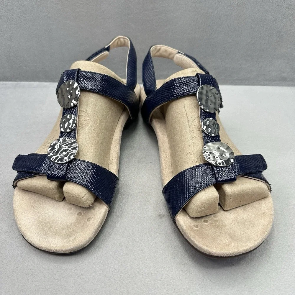 Vionic Farra Lizard Womens Size 9 Backstrap Sandals Navy Blue Arch Support